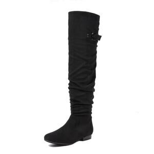 Womens Over The Knee Boots Flat Heel Black Faux Suede Slouchy Size 9.5 Lace Up